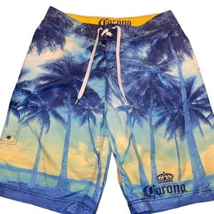 Corona Extra Swim Shorts Men’s Size Large Swimwear Men’s Swim Shorts Blue Yellow